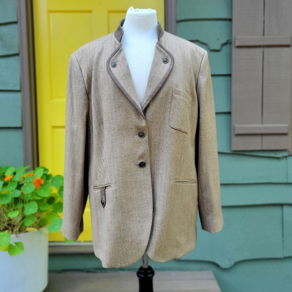 JL Jalin Resort Custom Wool Herringbone Blazer Rare Size 24 Heritage